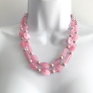 Pink Faux Pearl & Jewel Bead Necklace Y2K 90’s Jewelry Vintage